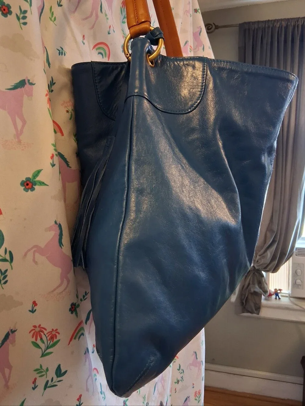 NWOT Vintage Latico Turquoise Full Grain Leather Everyday XL Hobo Tote Purse Bag